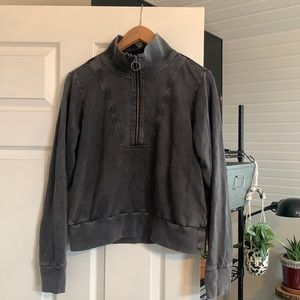 Blank NYC, charcoal gray distressed, cropped zip sweatshirt